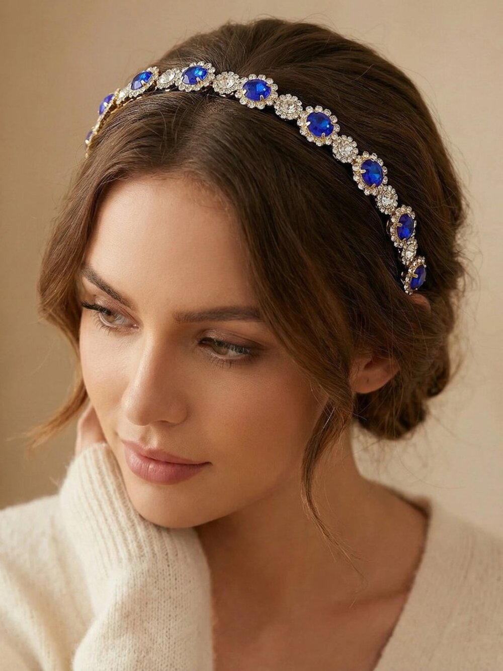 Royal Blue Crystal Halo Headband for Women